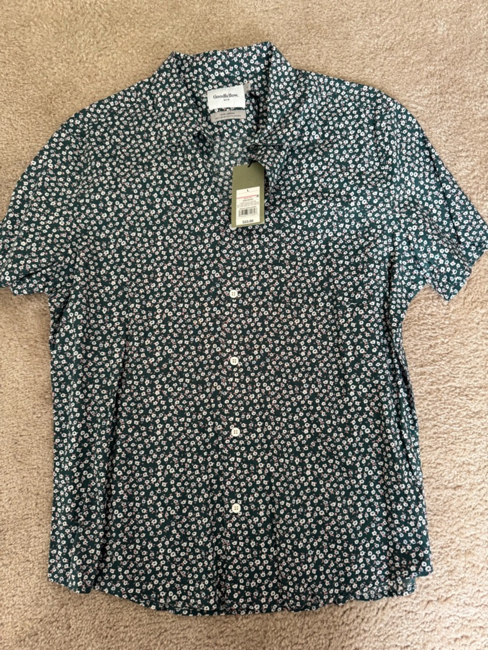 Goodfellow & Co Green Floral Short-Sleeve Button-Up Shirt